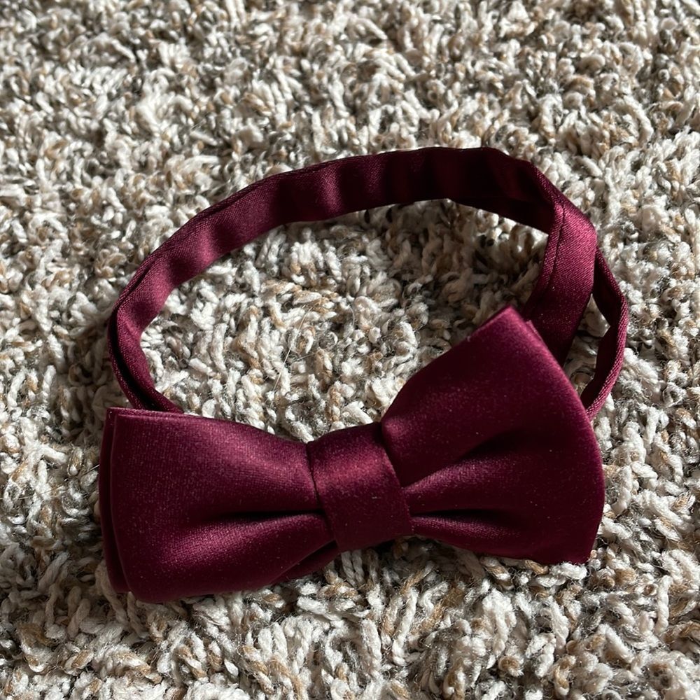 Maroon silk like bow tie